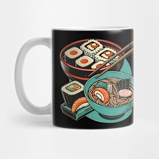 Vintage Sushi and Ramen Lover Men Women Stylized Japanese Mug